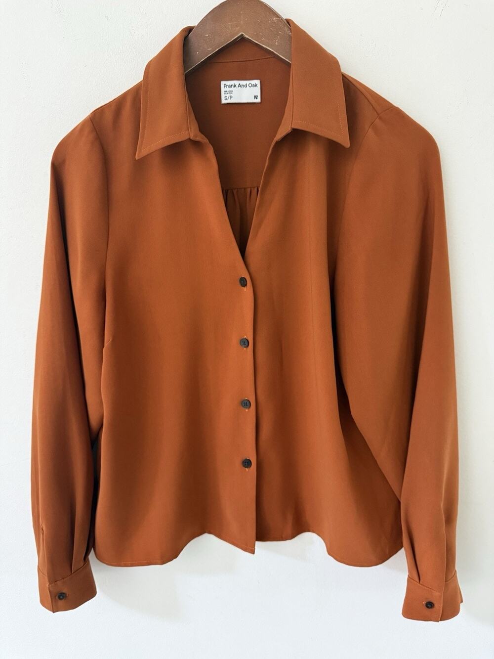 Frank And Oak Womens Long Sleeve Button Down Shirt Burnt Orange Rust Size S/P